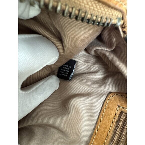 Frye Tan Leather & Canvas Mini Satchel Handbag With Double Handles & Zipper Clos - Picture 11 of 16